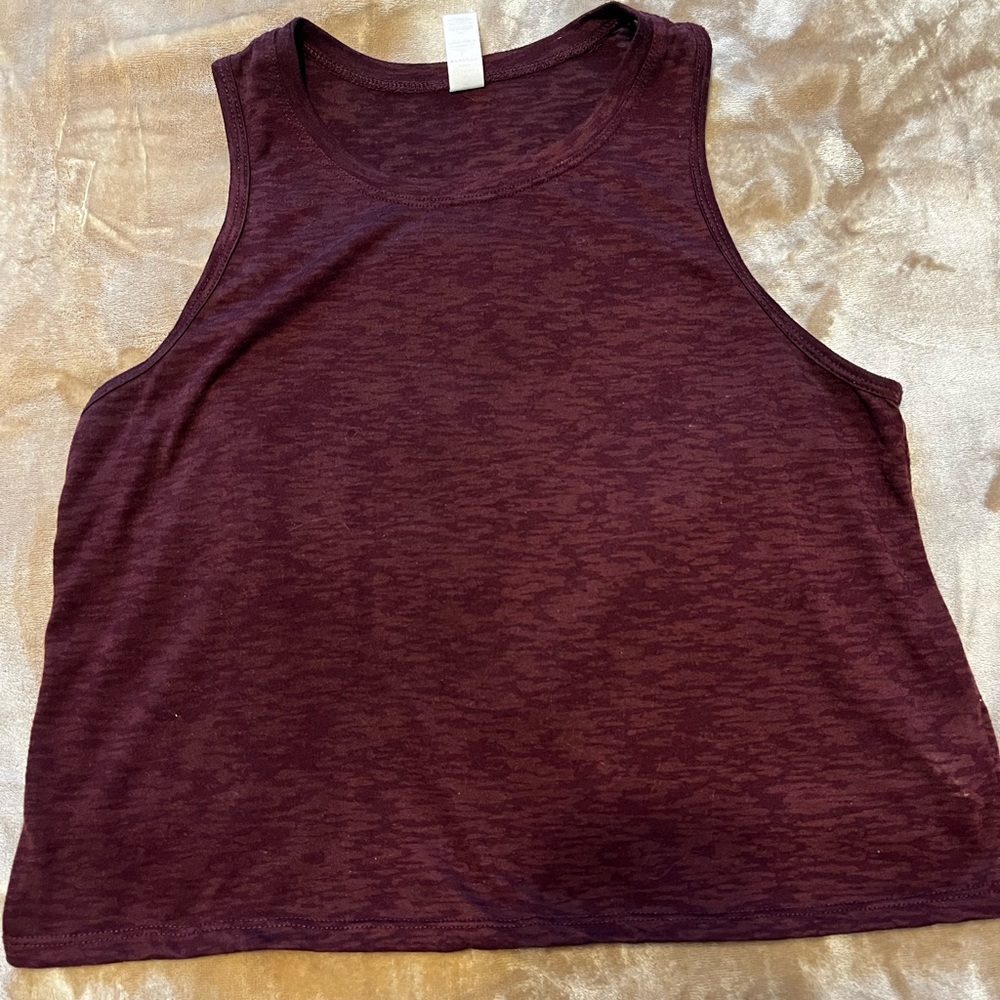 L Cropped Burgundy Workout Tank